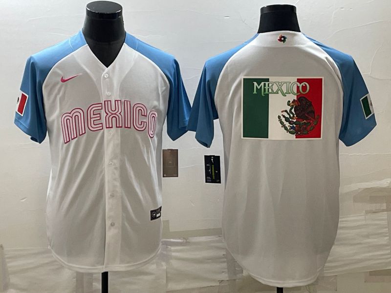 Men 2023 World Cub Mexico Blank White blue Nike MLB Jersey11->more jerseys->MLB Jersey